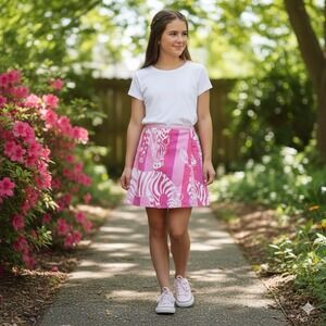 Vintage Lilly Pulitzer Reversible Skirt Girls 8 Pink Butterfly Zebra White Label